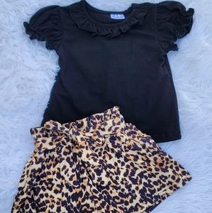 Leopard paper bag belted shorts set